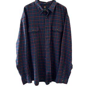 Dickies Mens Relaxed Fit Plaid Flannel Shirt 2XL Blue & Red Cotton